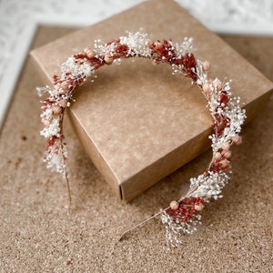 Couronne de fleurs séchées de mariage rustique en terre cuite, couronne de fleurs nuptiale, casque délicat image 1