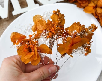 Herbst Herbst Hochzeit Getrocknete Blumen Haarnadeln, Rustikale Terrakotta Hochzeit Haarschmuck, Boho Braut Haarteil, orange Haarspangen Rost
