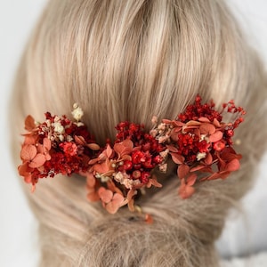 Fall autumn Wedding Dried flower hair pins, Rustic wedding hair accessories, Boho Bridal hair piece, set of red hair clips floral