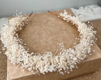 Dried Flower Crown, Delicate Gypsophila floral headband white, Baby Breath bridal hair piece, hair accessories