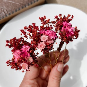 Red burgundy marsala dried flower hair pins, Bridal hair accessories, wedding hair piece floral, hair clips