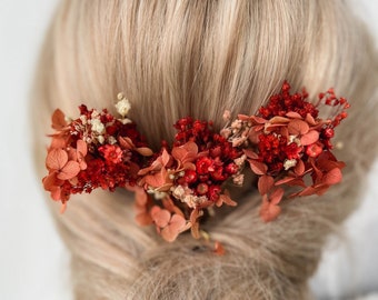 Épingles à cheveux fleurs séchées de mariage automne automne, accessoires pour cheveux de mariage rustiques, morceau de cheveux de mariée bohème, ensemble de pinces à cheveux rouges florales