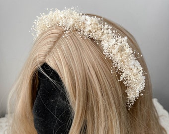 Dried Flower Crown, Delicate Gypsophila floral headband white, Baby Breath bridal hair piece, hair accessories