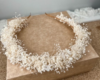 Gedroogde bloemenkroon, delicate Gypsophila bloemenhoofdband wit, Baby Breath bruidshaarstuk, haaraccessoires