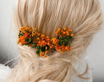 Terracotta Groen Bruiloft Gedroogde bloem haarspelden, Herfst Herfst bruiloft haaraccessoires, Boho Oranje Bruidshaar stuk, haarclips bloemen