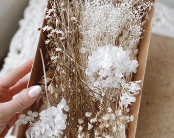 Flores secas Boho de oro blanco natural a granel, florales para proyectos de bricolaje, Lagurus, Phalaris, Gypsophila