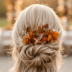Terracotta Dried Flower Hair Pin, Rustic Autumn Wedding hair accessories floral image 1