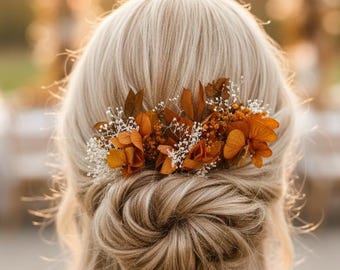 Terracotta Dried Flower Hair Pin, Rustic Autumn Wedding hair accessories floral