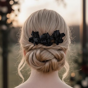 Dark Moody wedding Hydrangea hair pins, Bridal black accessories hair piece