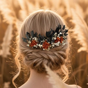 Terracotta Wedding Hair Pin, Dried Eucalyptus Gypsophila Floral Headpiece