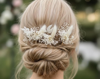 Dried Flower Hair Pins, Boho Bridal Hair Accessories, Baby's Breath clips for Bride