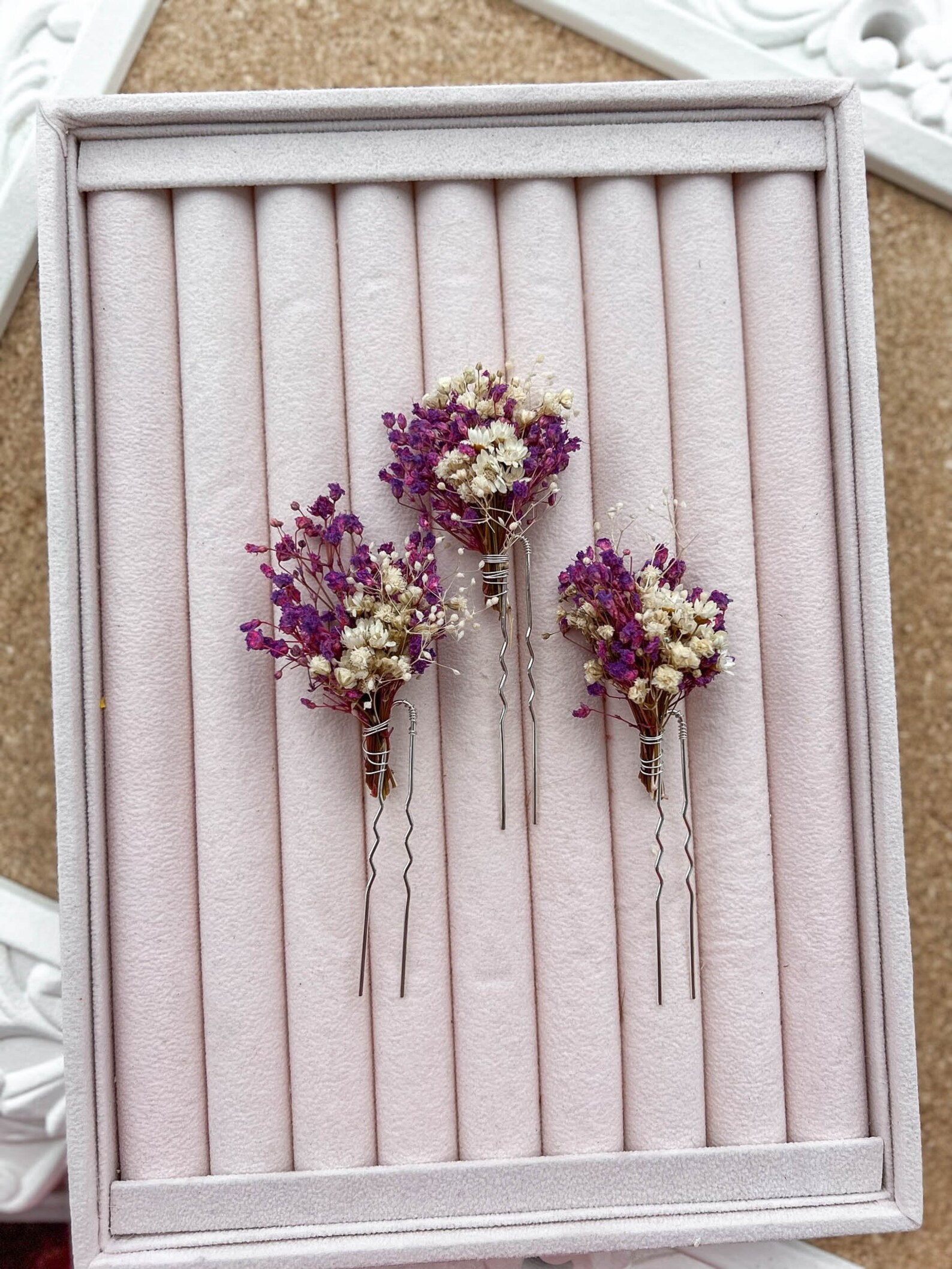 Dried Flower Hair Pins Purple Wedding Flower Hairpins Bridal Etsy