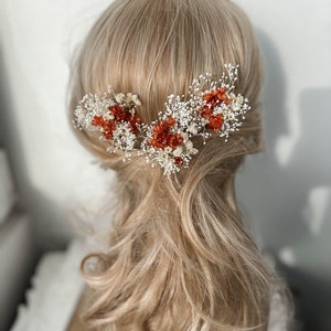 Épingles à cheveux fleurs séchées de mariage en terre cuite, accessoires de cheveux de mariage automne automne, morceau de cheveux de mariée bohème rustique, pinces à cheveux florales image 6