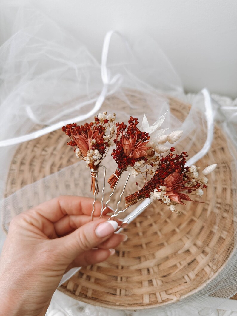 Fall Autumn Wedding Dried Flower Hair Pins, Rustic Bridal Hair ...