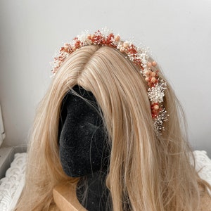 Couronne de fleurs séchées de mariage rustique en terre cuite, couronne de fleurs nuptiale, casque délicat image 10