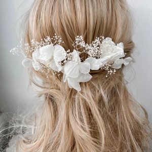 Épingles à cheveux de fleurs séchées d'hortensia blanc pour la mariée, accessoires pour cheveux, épingles à cheveux pour mariée mariage BOHO, accessoire pour cheveux floral image 2