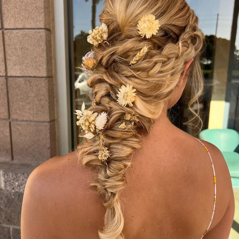 Forcine per capelli con fiori secchi Boho, forcine per fiori da sposa Boho bianche, accessori per capelli da sposa, veri fermagli per capelli floreali Gypsophila immagine 2