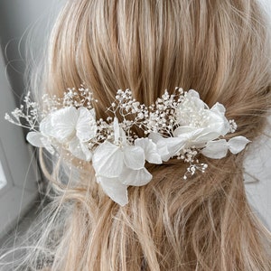 Forcine per capelli con fiori secchi di ortensia bianca per sposa, accessori per capelli, fermagli per capelli da sposa BOHO, accessorio per capelli floreale immagine 7