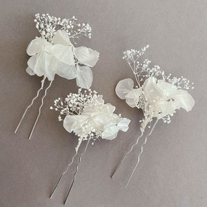 Épingles à cheveux de fleurs séchées d'hortensia blanc pour la mariée, accessoires pour cheveux, épingles à cheveux pour mariée mariage BOHO, accessoire pour cheveux floral image 9