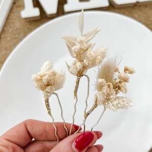 Boho Dried flower hair pins, White Bohemian Wedding Flower hairpins, Bridal hair accessories, real floral Gypsophila hair clips zdjęcie 3