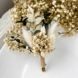 Eucalyptus Wedding boutonniere, Dried flower white boutonniere for Boho Wedding, Grooms buttonhole image 10