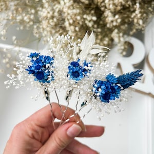 Épingles à cheveux fleurs séchées de mariage bleu majestueux, accessoires pour cheveux de mariée Boho, postiche de gypsophile boho, pinces à cheveux Babys Breath image 5
