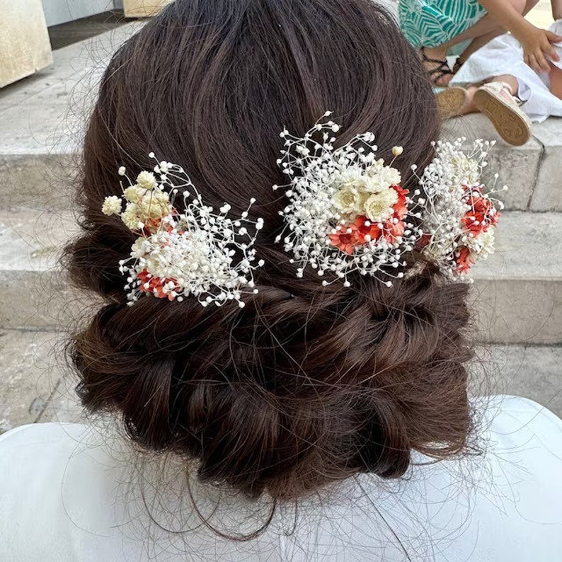 Terrakotta Hochzeit getrocknete Blumen Haarnadeln, Herbst Herbst Hochzeit Haarschmuck, rustikale Boho Braut Haarteil, Haarspangen floral Bild 9