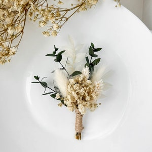 Eucalyptus Wedding boutonniere, Dried flower white boutonniere for Boho Wedding, Grooms buttonhole image 9