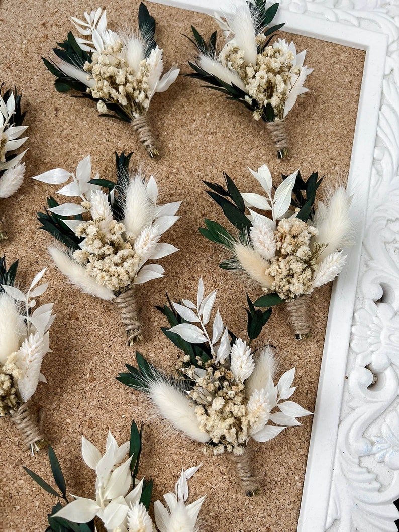 Eucalyptus Wedding boutonniere, Dried flower white boutonniere for Boho Wedding, Grooms buttonhole image 4