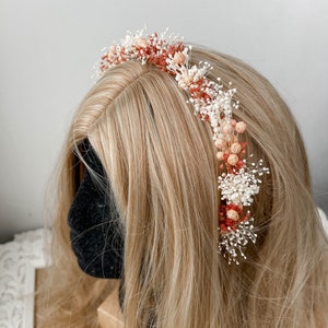 Couronne de fleurs séchées de mariage rustique en terre cuite, couronne de fleurs nuptiale, casque délicat image 5