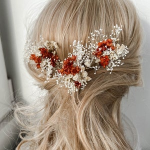 Épingles à cheveux fleurs séchées de mariage en terre cuite, accessoires de cheveux de mariage automne automne, morceau de cheveux de mariée bohème rustique, pinces à cheveux florales image 3