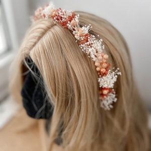 Couronne de fleurs séchées de mariage rustique en terre cuite, couronne de fleurs nuptiale, casque délicat image 3