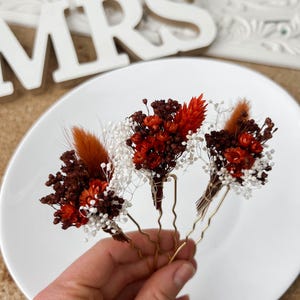 Rustic Terracotta Wedding Dried flower hair pins, Fall Autumn wedding hair accessories, Boho Bridal hair piece, hair clips floral