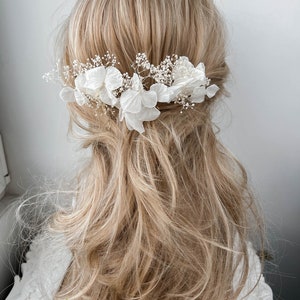 Épingles à cheveux de fleurs séchées d'hortensia blanc pour la mariée, accessoires pour cheveux, épingles à cheveux pour mariée mariage BOHO, accessoire pour cheveux floral image 5