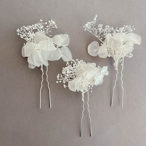 Forcine per capelli con fiori secchi di ortensia bianca per sposa, accessori per capelli, fermagli per capelli da sposa BOHO, accessorio per capelli floreale immagine 8