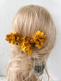 Dried Hydrangea Hair Pin, Mustard Yellow Boho Wedding Accessory product logo