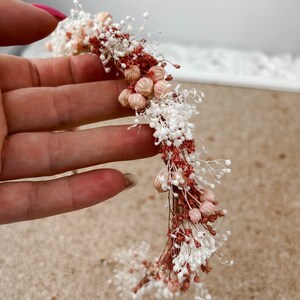 Couronne de fleurs séchées de mariage rustique en terre cuite, couronne de fleurs nuptiale, casque délicat image 9