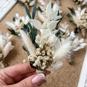 Eucalyptus Wedding boutonniere, Dried flower white boutonniere for Boho Wedding, Grooms buttonhole image 3