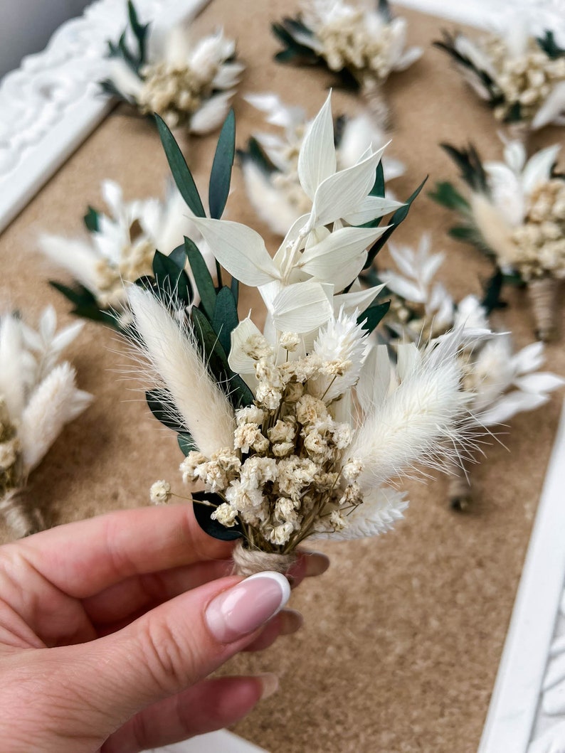 Eucalyptus Wedding boutonniere, Dried flower white boutonniere for Boho Wedding, Grooms buttonhole image 3