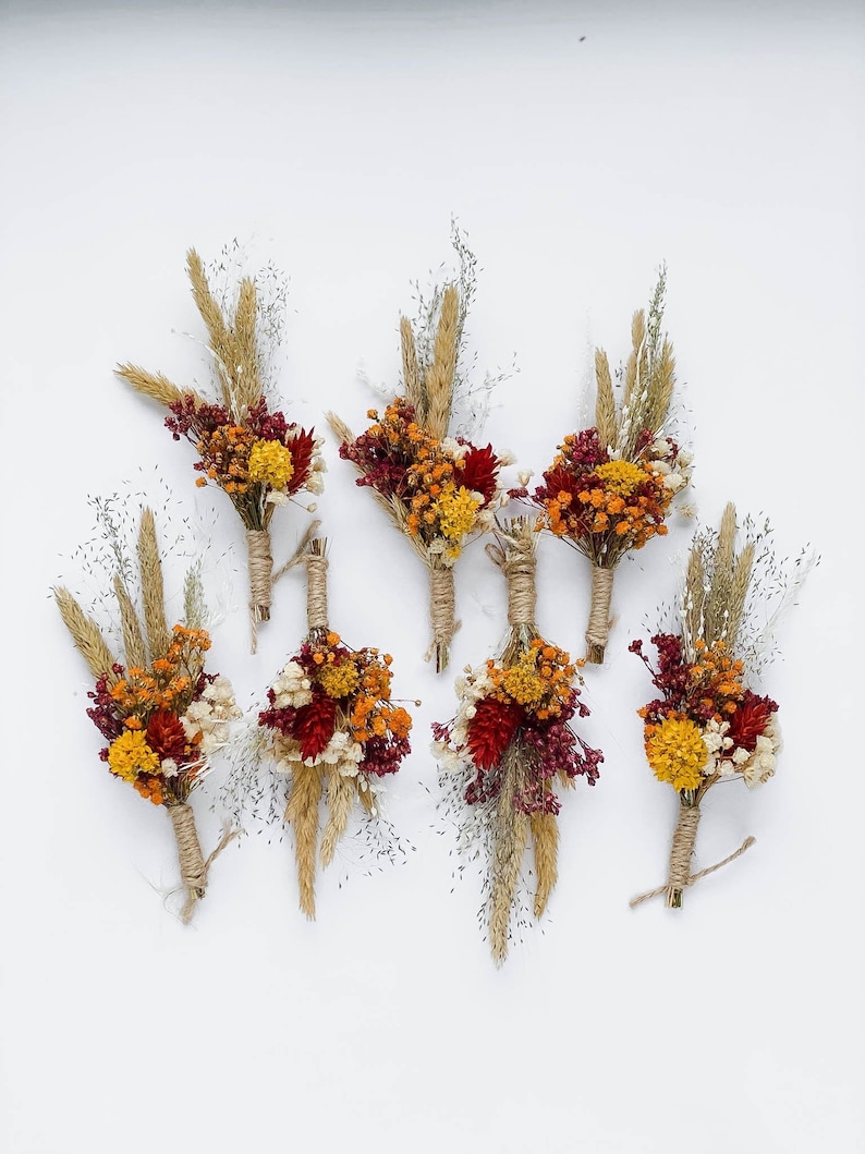 Autumn Wedding Boutonniere, Rustic Dried flower bouquet, Flower dry arrangement, Wedding boho bouquet, Boutonnières for man, flower bouquet image 3