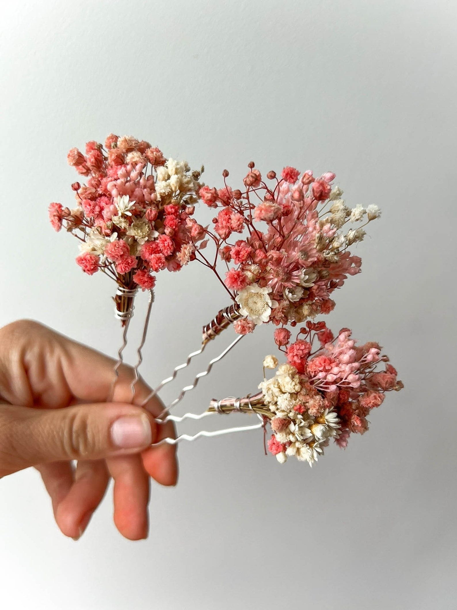 Dried Flower Hair Pins Blush Pink Boho Wedding Flower Etsy
