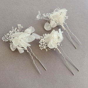 Épingles à cheveux de fleurs séchées d'hortensia blanc pour la mariée, accessoires pour cheveux, épingles à cheveux pour mariée mariage BOHO, accessoire pour cheveux floral image 10