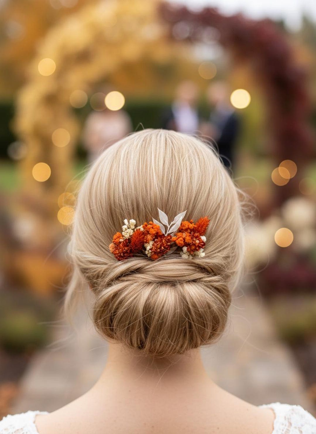 Burnt Orange Dried Flower Hair Pin, Fall Autumn Wedding Bride