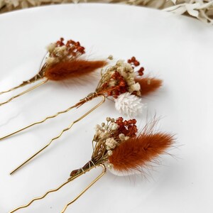 Épingles à cheveux fleurs séchées de mariage en terre cuite, accessoires de cheveux de mariage automne automne, morceau de cheveux de mariée bohème rustique, petites pinces à cheveux florales image 7