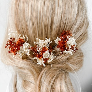 Épingles à cheveux de fleurs séchées de mariage rustique en terre cuite, accessoires de cheveux de mariage automne automne, morceau de cheveux de mariée bohème, pinces à cheveux rouille florale image 6