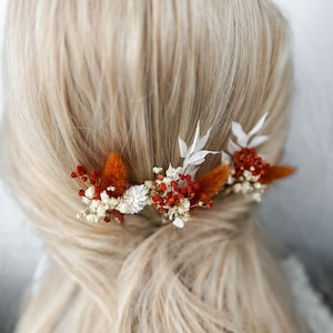 Épingles à cheveux fleurs séchées de mariage en terre cuite, accessoires de cheveux de mariage automne automne, morceau de cheveux de mariée bohème rustique, petites pinces à cheveux florales image 3