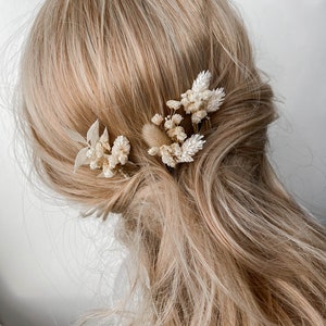 Boho Dried flower hair pins, White Bohemian Wedding Flower hairpins, Bridal hair accessories, real floral Gypsophila hair clips image 5