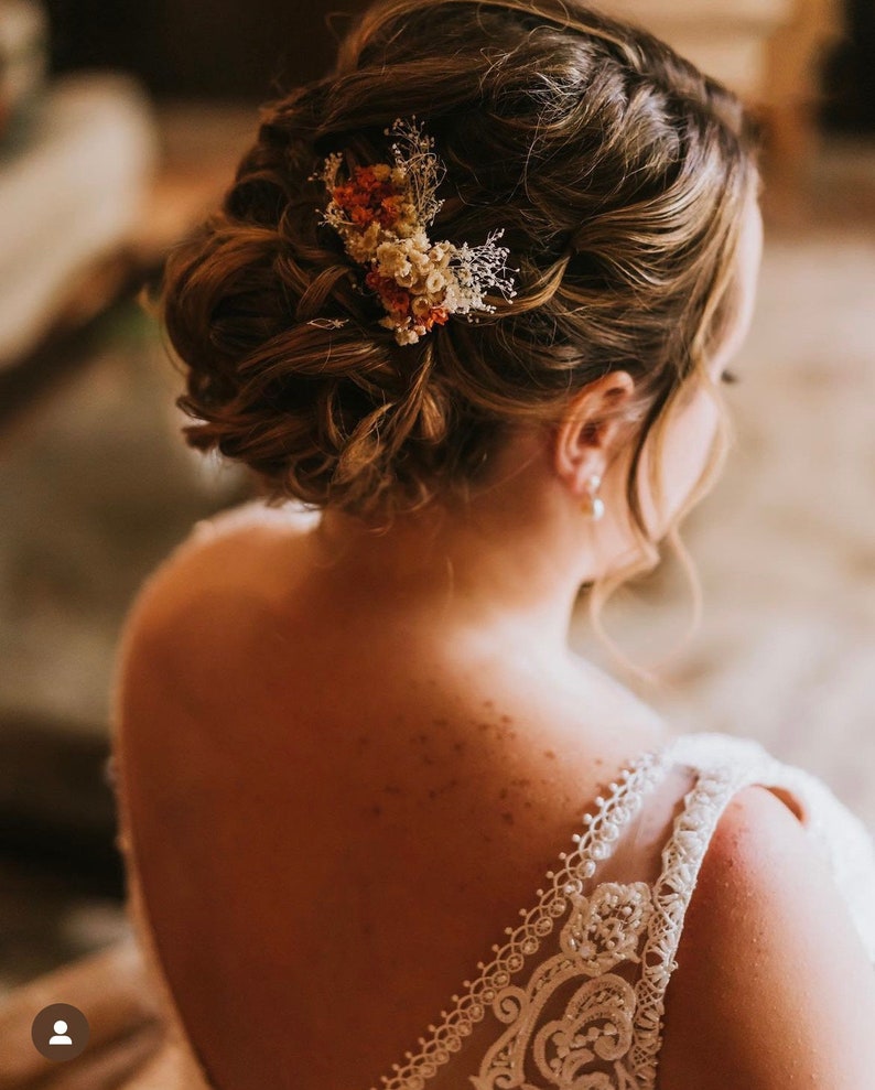 Épingles à cheveux fleurs séchées de mariage en terre cuite, accessoires de cheveux de mariage automne automne, morceau de cheveux de mariée bohème rustique, pinces à cheveux florales image 8