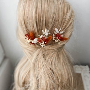 Épingles à cheveux fleurs séchées de mariage en terre cuite, accessoires de cheveux de mariage automne automne, morceau de cheveux de mariée bohème rustique, petites pinces à cheveux florales image 10