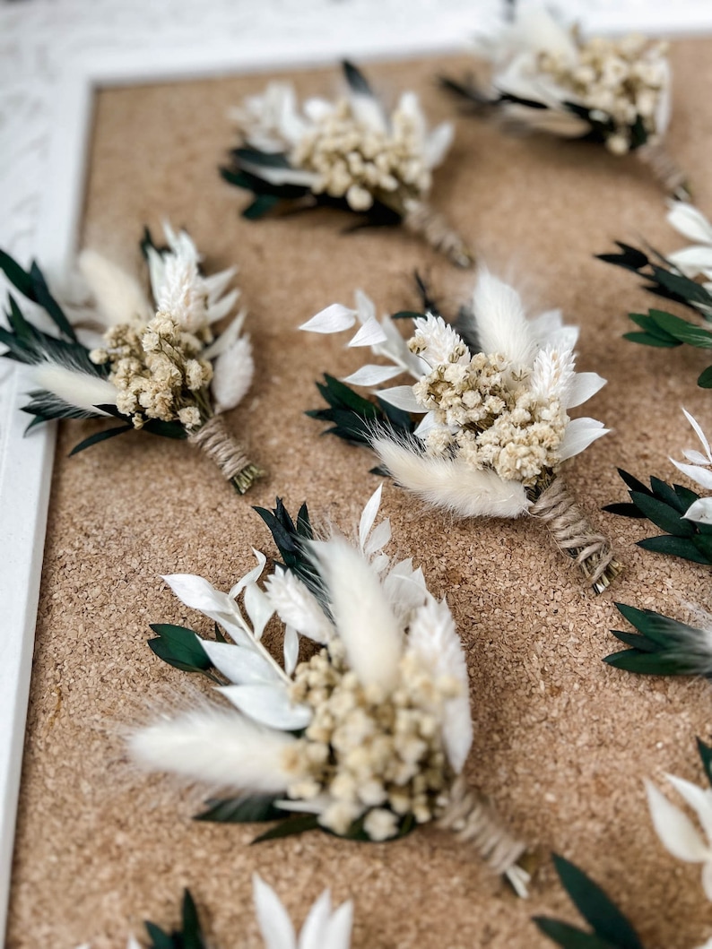 Eucalyptus Wedding boutonniere, Dried flower white boutonniere for Boho Wedding, Grooms buttonhole image 2
